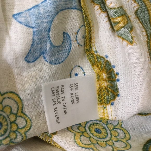 Haute Hippie Style Linen Pants Wide Leg Cropped Blue Cream Paisley Boho Sz M New - Picture 4 of 7